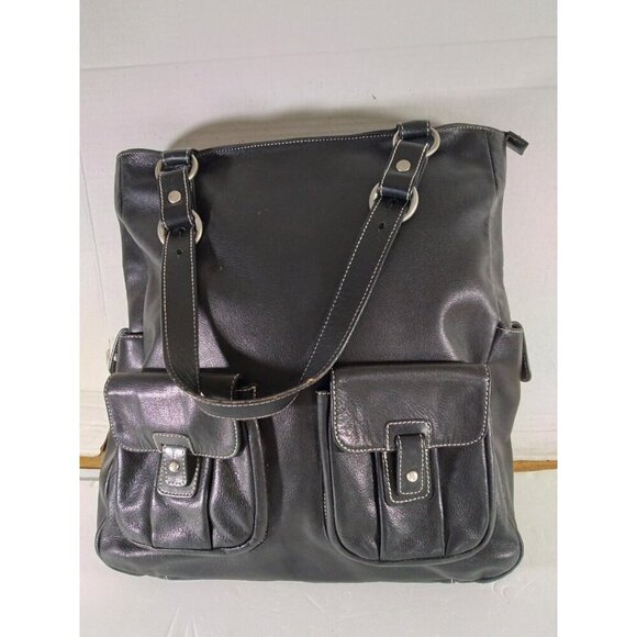 Lauren Ralph Lauren Handbags - Lauren Ralph Lauren Large Black Leather Tote Bag Double Handles Lots Of Pockets